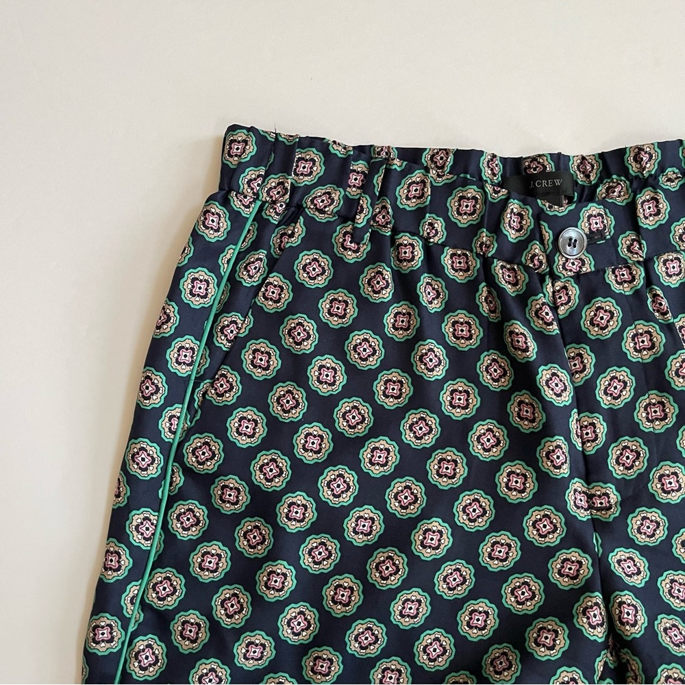 J. Crew navy and teal silk cropped pants in foulard pattern print - Picture 4 of 9